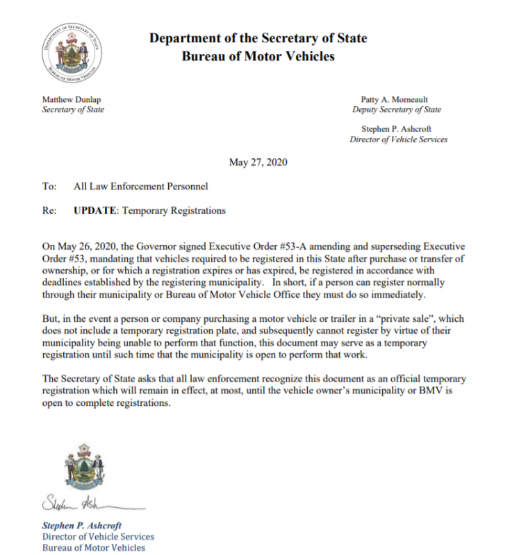 Sec. Dunlap clarifies vehicle registrations provision amid COVID19